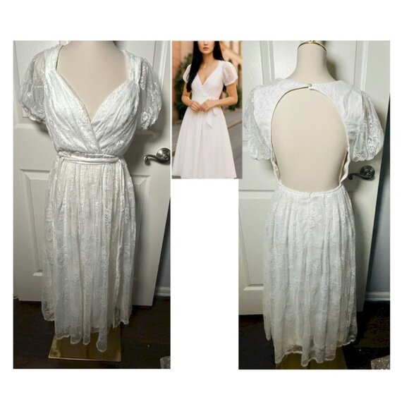 Lulus Romantic Prose White Lace Puff Sleeve Midi Skater Dress Size Small NWOT - Picture 11 of 11